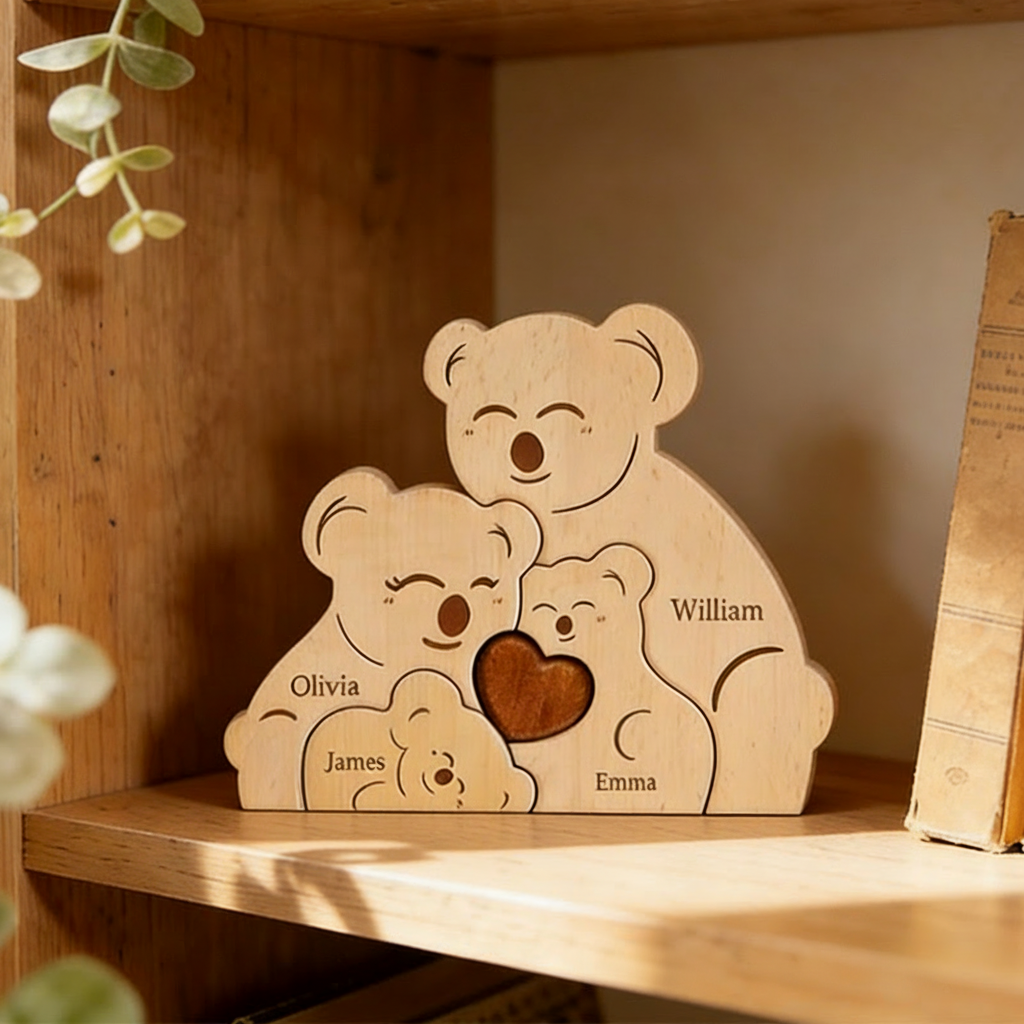 Personalized Family Puzzle Custom Wooden Koala Family Decor Custom Engraved Name Sign Home Decoration Gift