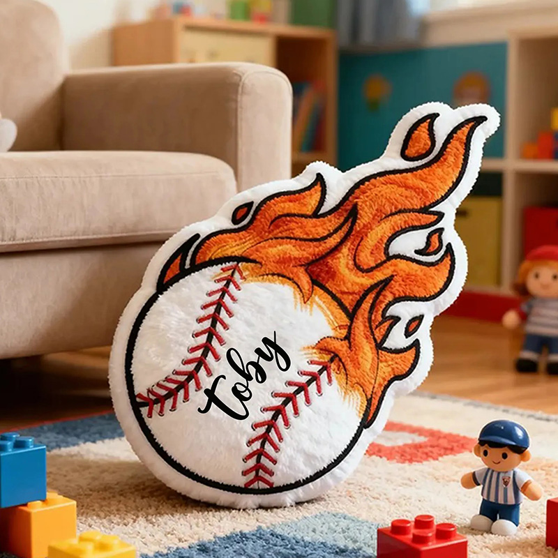 Personalized Baseball Flame Pillow with Custom Name for Sports Lovers and Kids