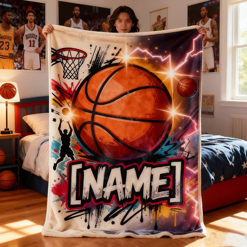 Personalized Basketball Blanket with Custom Name and Dynamic Artwork for Basketball Fans