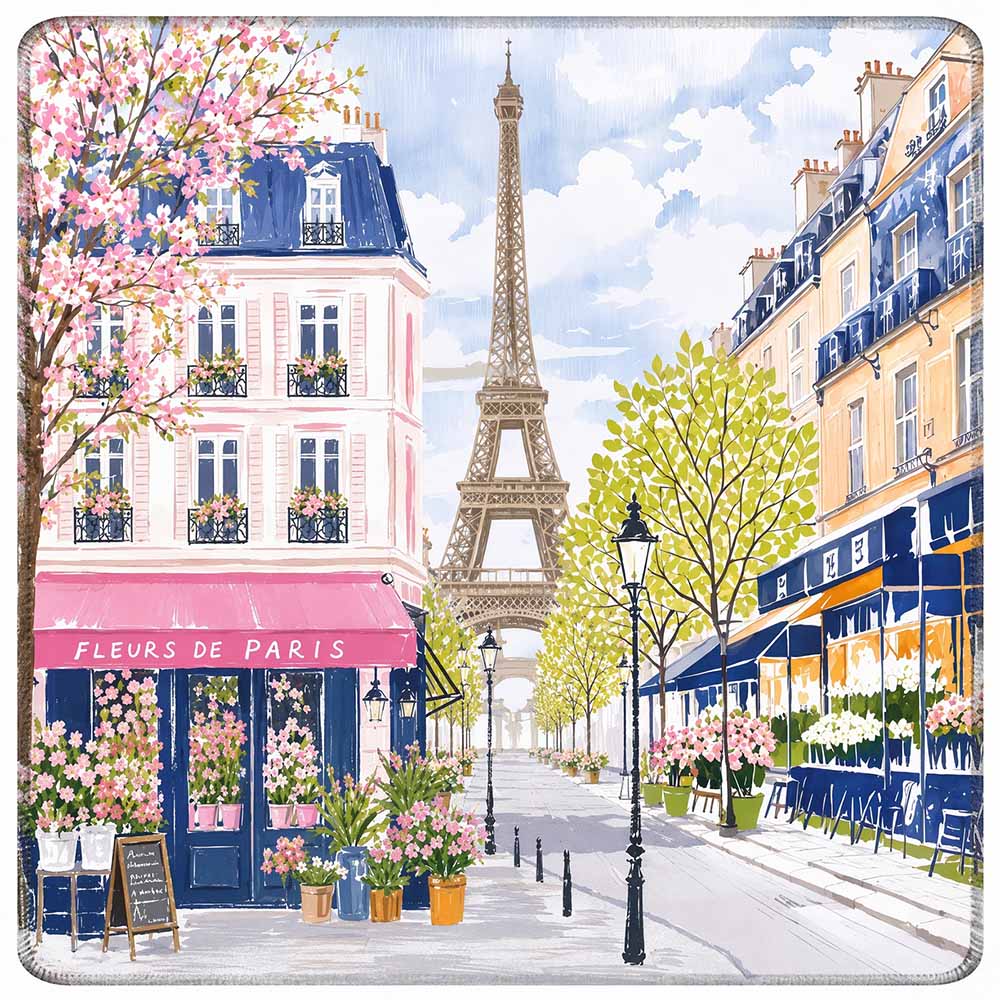 Parisian Chic Mahjong Mat, Eiffel Tower Pink Flower Shop Mat, Hand Painted Paris Mahjong Mat, Summer European Travel Mahjong Gift