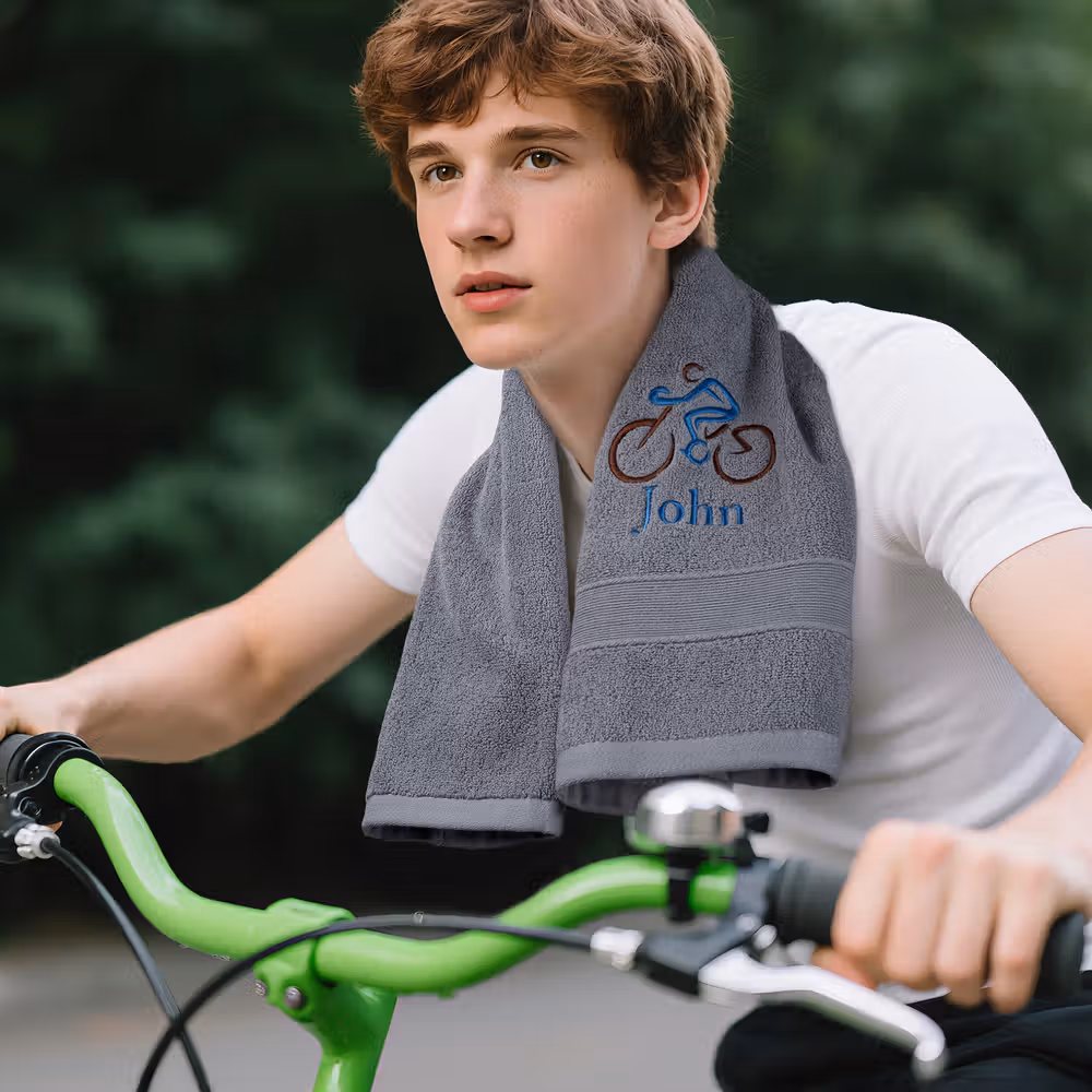 Personalized Embroidered Cycling Towel, Custom Name Bike Sport Towel, Absorbent Cotton Sweat Towel Gift for Cyclists