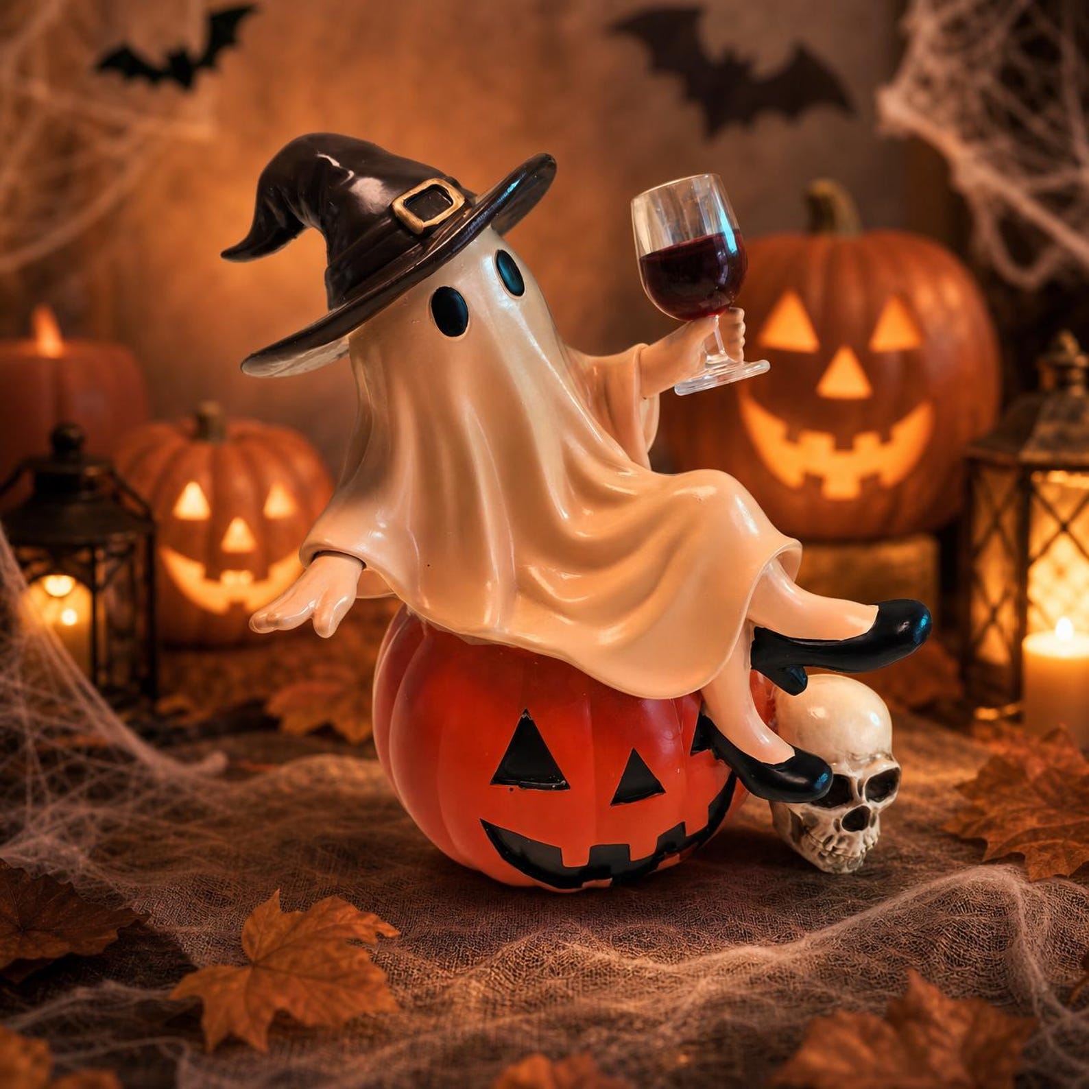Halloween Tipsy Ghost Witch Statue Desk Ornament Halloween Pumpkin Decor