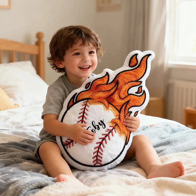 Personalized Baseball Flame Pillow with Custom Name for Sports Lovers and Kids
