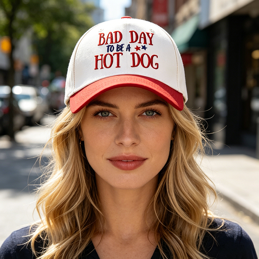 Embroidered Bad Day To Be A Hot Dog Foam Trucker Hat Funny Patriotic Snapback Cap