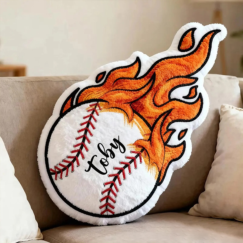 Personalized Baseball Flame Pillow with Custom Name for Sports Lovers and Kids