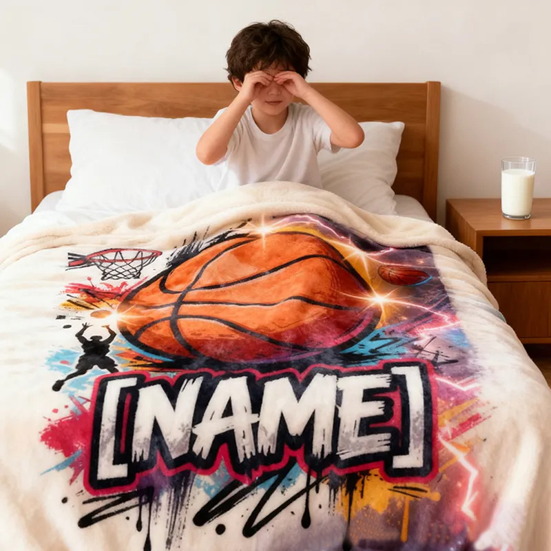 Personalized Basketball Blanket with Custom Name and Dynamic Artwork for Basketball Fans