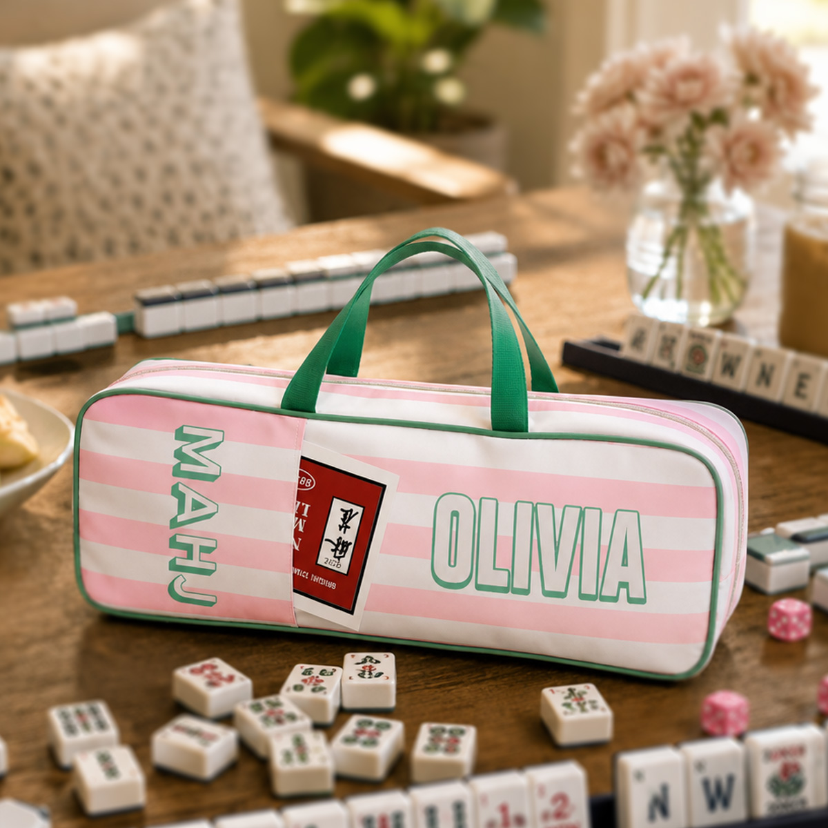 Personalized Mahjong Rack Bag for Mahjong Game Storage Mah Jong Tile Bags with Zipper for Tiles and Pushers Rack Storage Carrying Bags Gifts Accessories