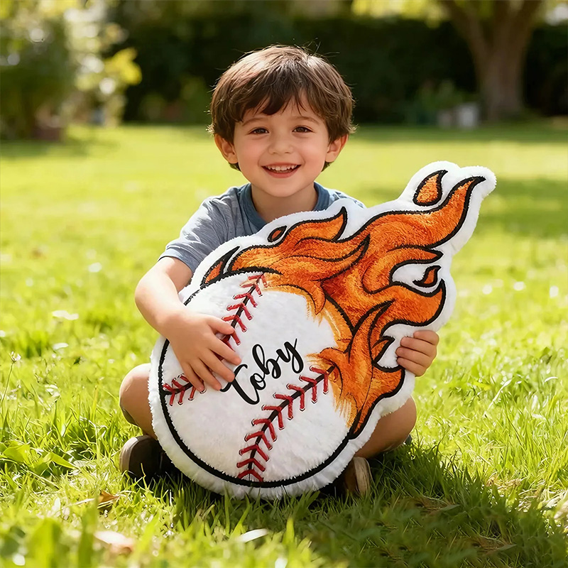 Personalized Baseball Flame Pillow with Custom Name for Sports Lovers and Kids