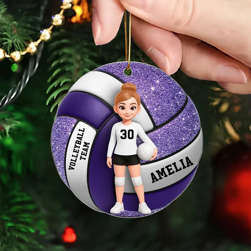 Personalized Acrylic Christmas Ornaments Decoration Volleyball Girl 3D Effect with Custom Name,Number,and Colors