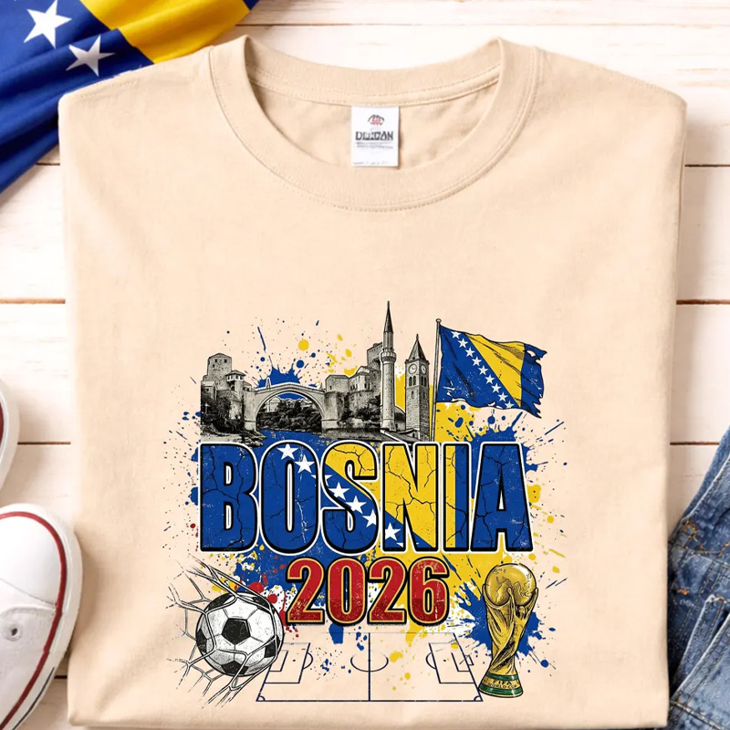 Bosnia 2026 Graphic Soccer Shirt Bosnia and Herzegovina Football Flag Landmarks Zmajevi World Soccer Fan Shirt