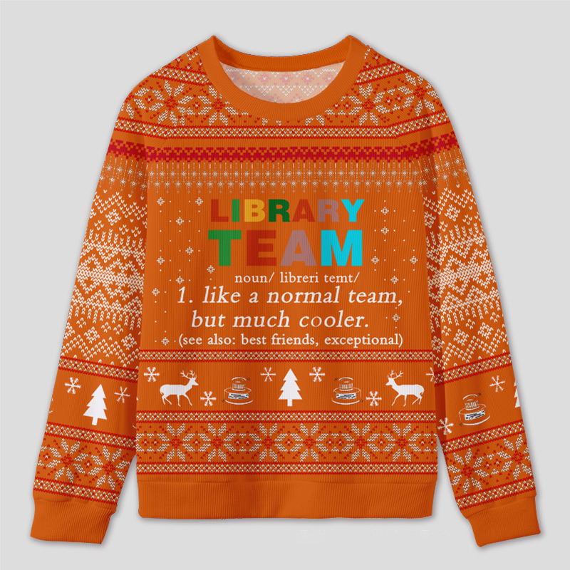 Personalized Library Team Themed Ugly Sweater Festive Gift for Book Loves