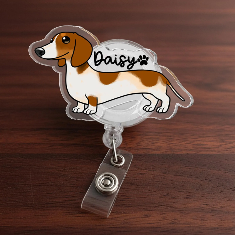 Personalized Daschund Badge Reel Daschund Nurse ID Holder Nurse Gift 