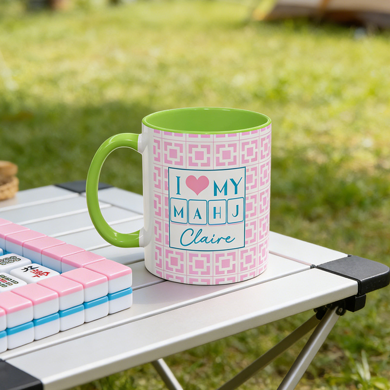 Personalized Mahjong Mug I Love My Mahj Pink & Green Mug Gift for Mahjong Enthusiast
