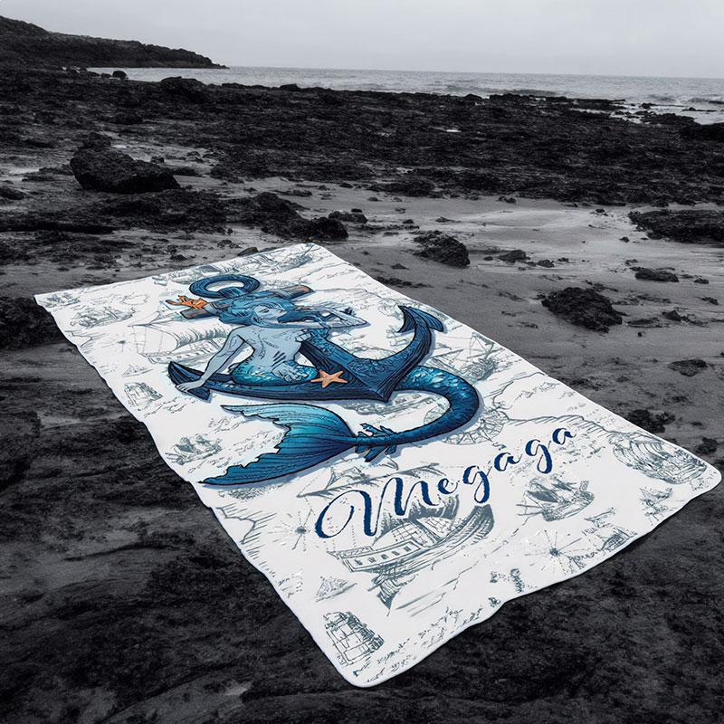 Personalized Mermaid Beach Towel Vintage Nautical-Style Mermaid Beach Towel Customized with Name Gift for Her