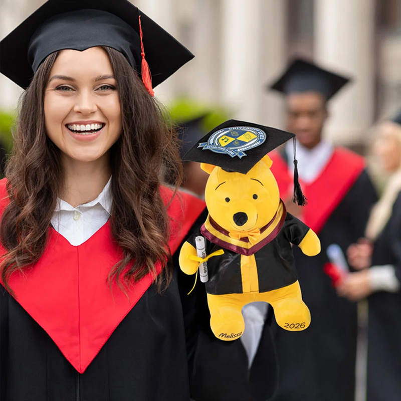 Personalized Classic Winnie the Pooh Graduation Bear Plush Toy with Name or School Badge Gifts for Grads