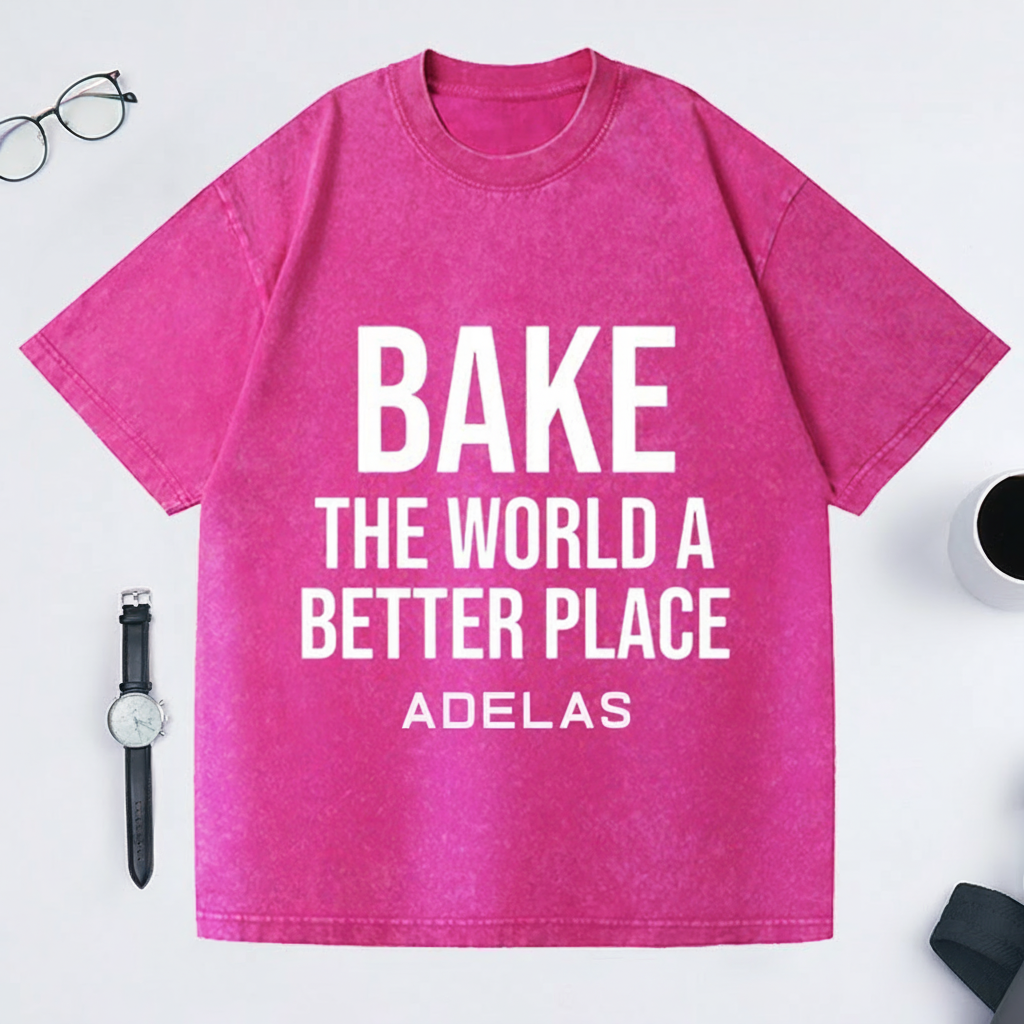 Personalized Bake the World a Better Place Washed T-Shirts Baking Shirt Bakers Shirt Cooking Gifts