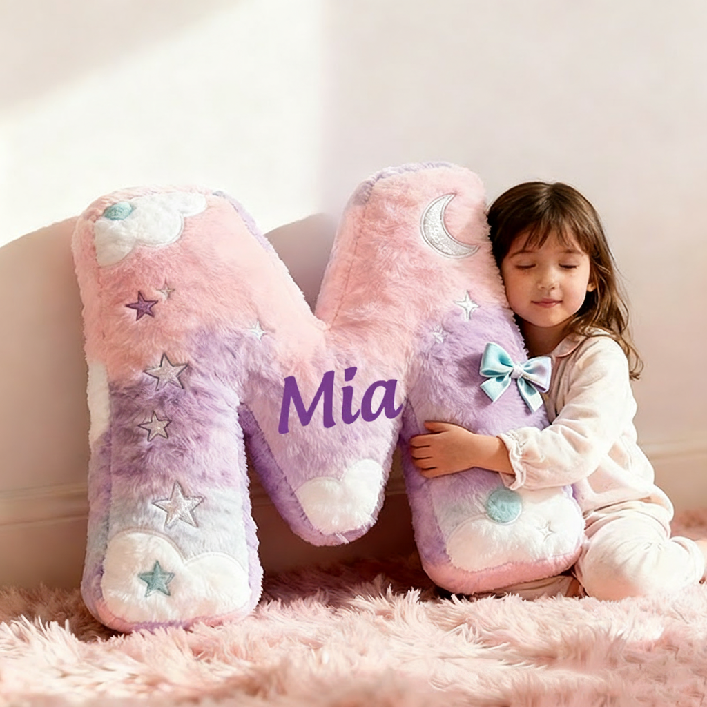 Personalized Colorful 26 Letters Cute Graphic 3D Print Christmas Gift Pillow Cute Magic Beautiful Letter Custom Pillow Gift for Kids
