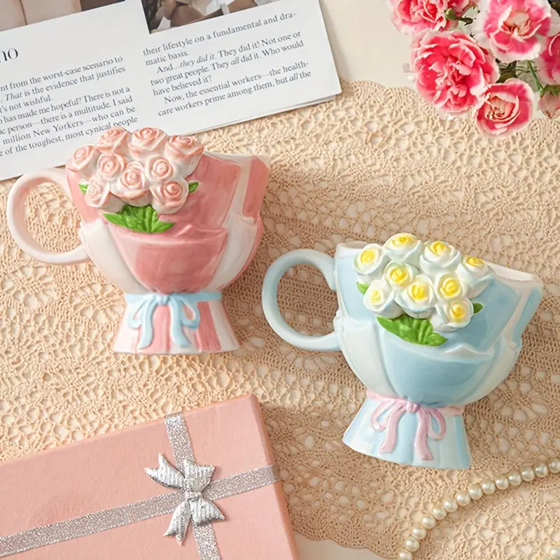 Personalized Bouquet Shaped Ceramic Mug 3D Rose Flower Design Wedding Bridesmaid Groomsman Gift Ideal For Bridal Party And Home Decor