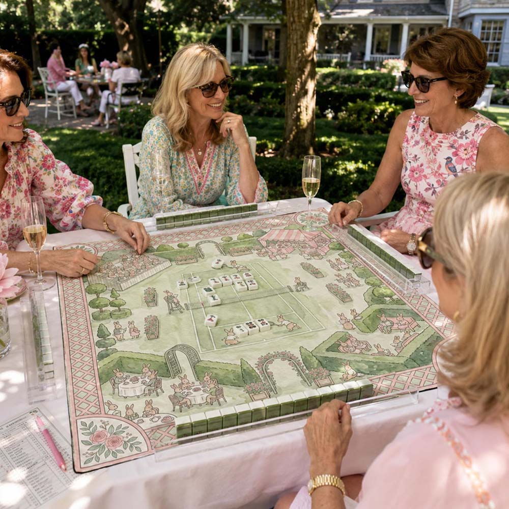 The Bunny Tennis Club Mahjong Mat Garden Party Neoprene Game Mat