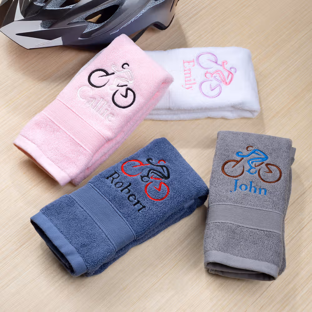 Personalized Embroidered Cycling Towel, Custom Name Bike Sport Towel, Absorbent Cotton Sweat Towel Gift for Cyclists