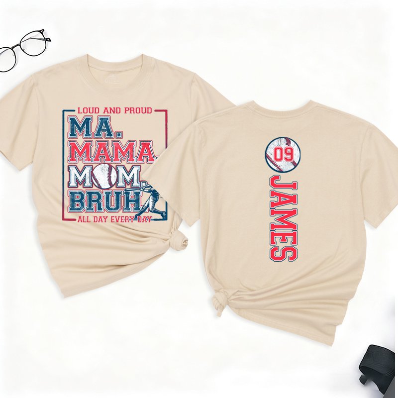 Personalized Baseball Mom Bruh T-Shirt Mama Baseball Shirt Custom Name and Number Gift for Baseball Mom