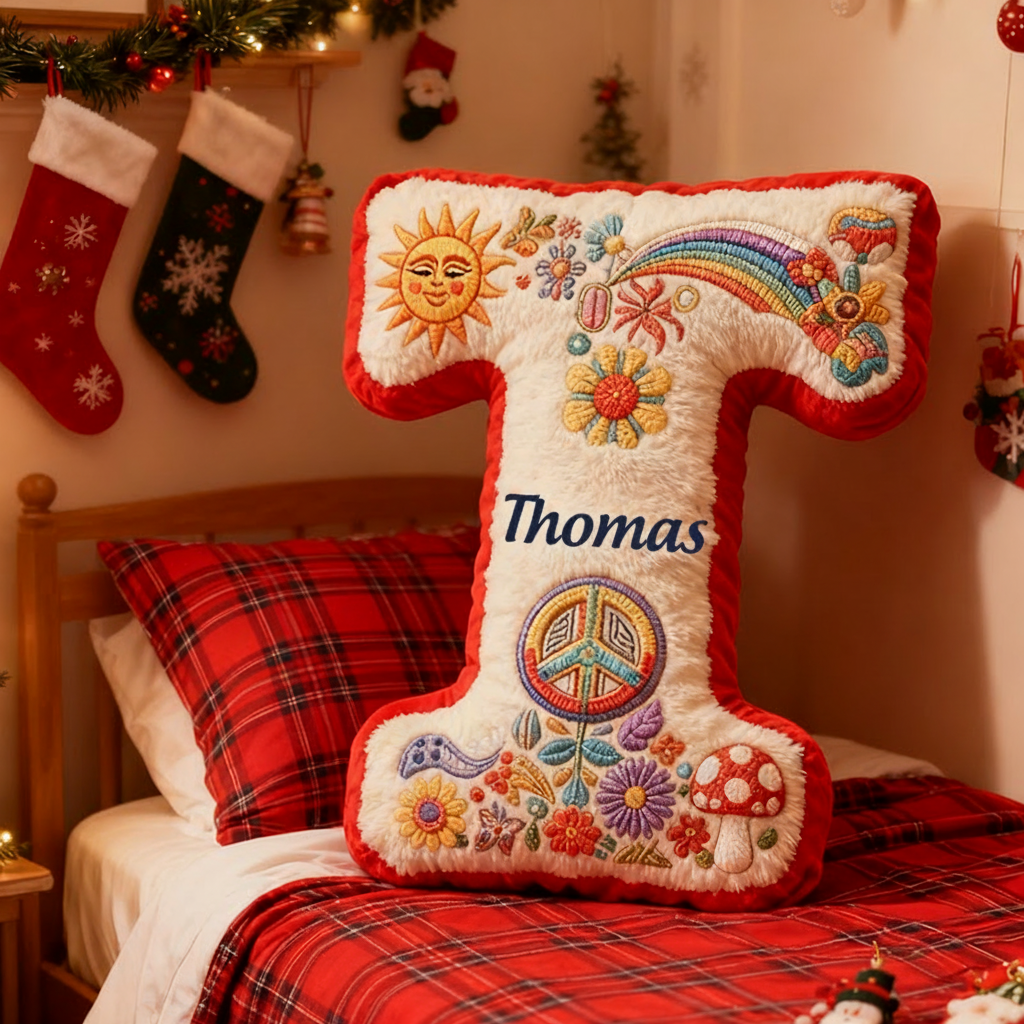Personalized Colorful 26 Letters Cute Graphic 3D Print Christmas Gift Pillow Beautiful Hippie Letter Custom Hippie Throw Pillow for Kids
