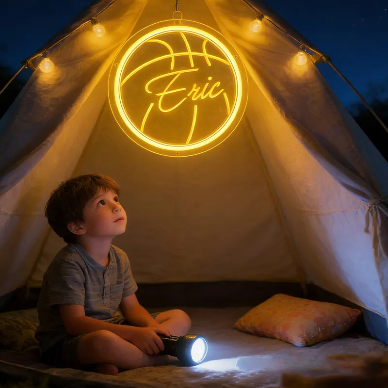 Personalized Neon Sign with Basketball Shape and Customizable Name for Basketball Fans