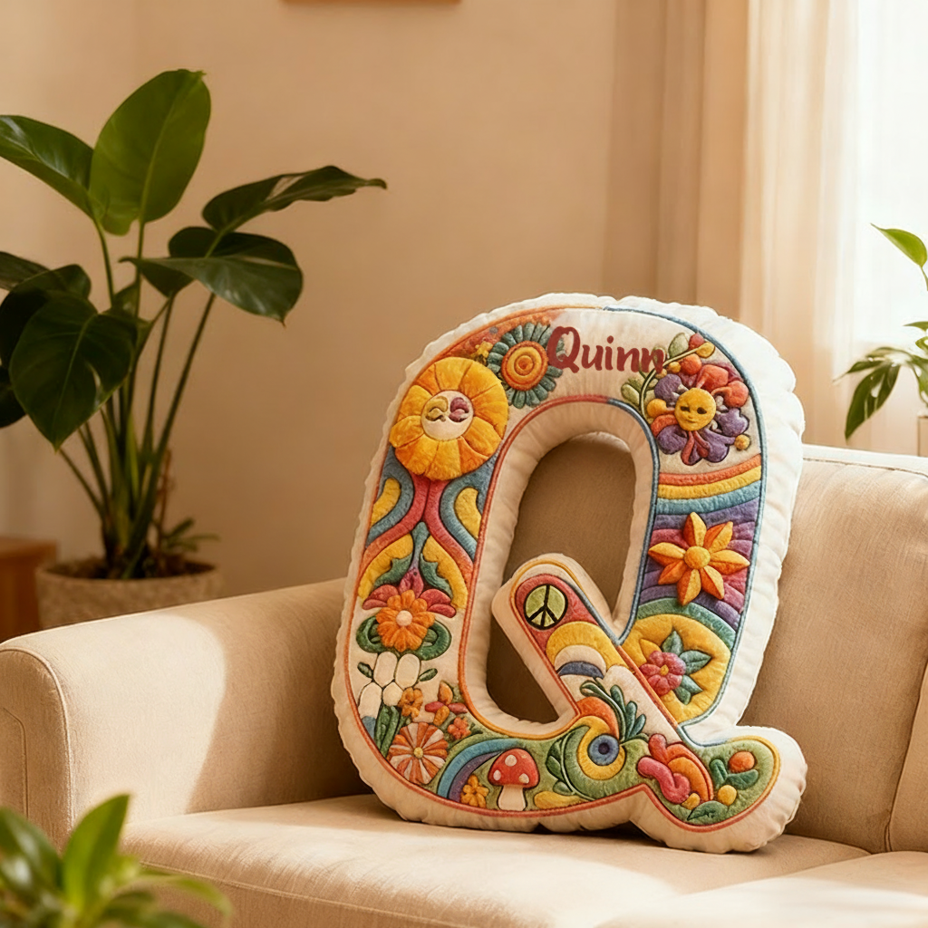 Personalized Colorful 26 Letters Cute Graphic 3D Print Throw Pillow Beautiful Hippie Letter Custom Hippie Pillow Christmas Gift for Kids