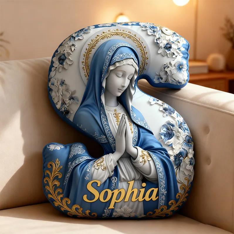 Personalized Believe Virgin Mary Letter Pillow Graphic 3D Print Pillow with Custom Name Home Decor Religious Faith Gift Catholic Gift for Her