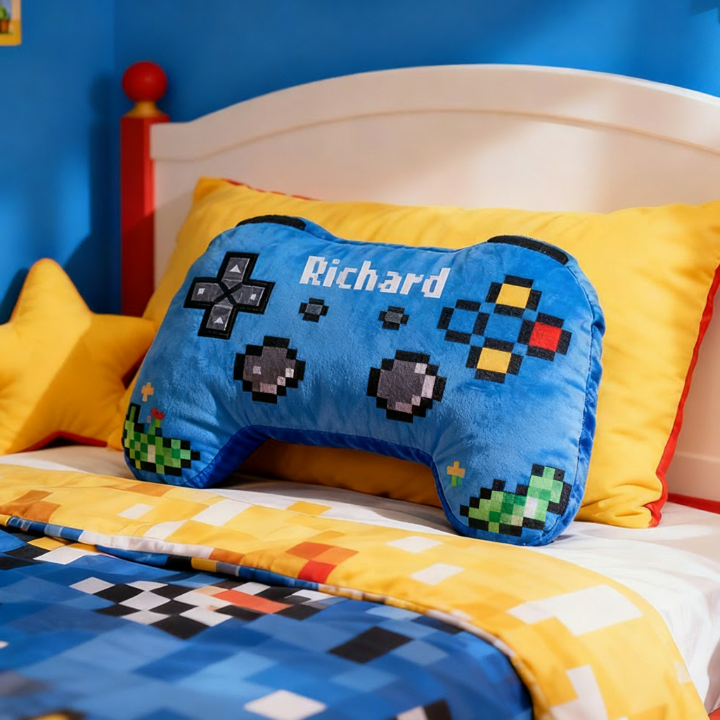 Personalized Graphic 3D Print Pixel Style Game Controller Shaped Pillow for Game Lovers Plush Pillow Christmas Gift for Kids