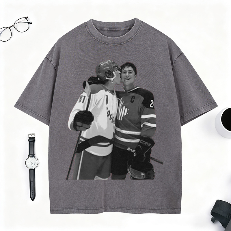Personalized Ice Hockey Fans Washed T-Shirt with Custom Player Image Gift for Fans