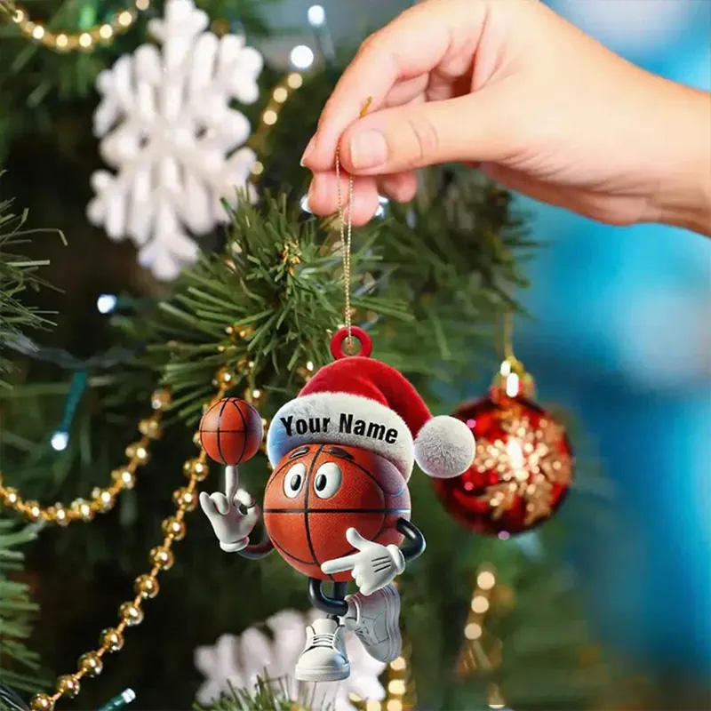 Personalized Basketball Acrylic Santa Ornament with Custom Name