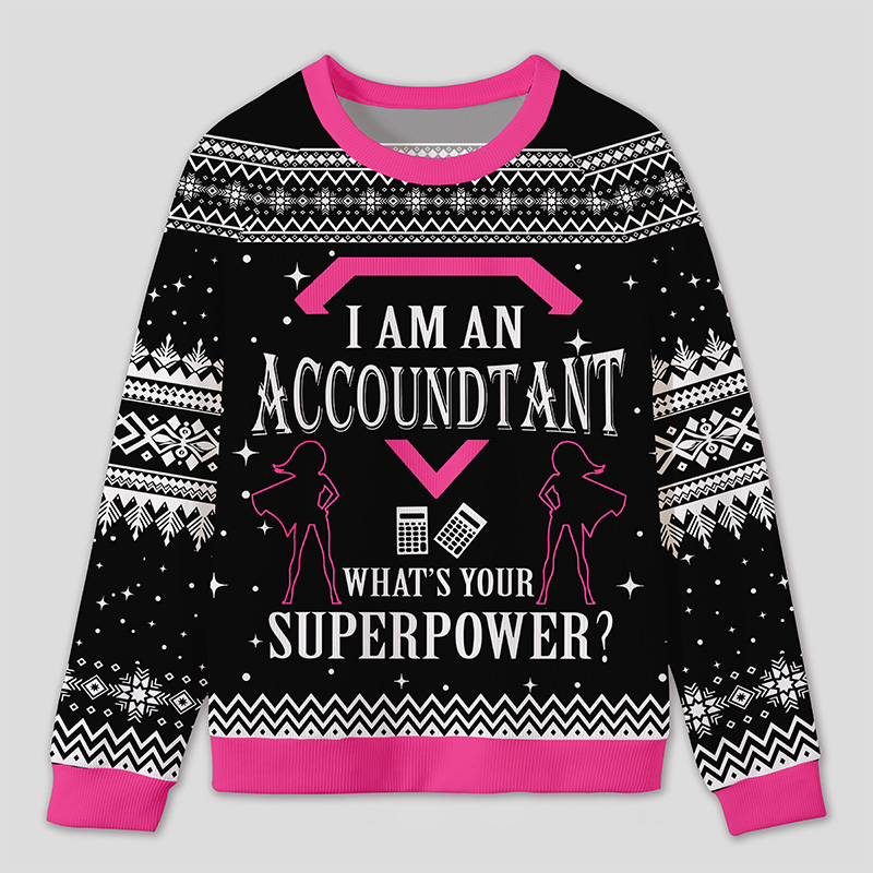 Personalized Super Accountant Humor Ugly Sweater Office Holiday Party Gift for Finance Pros