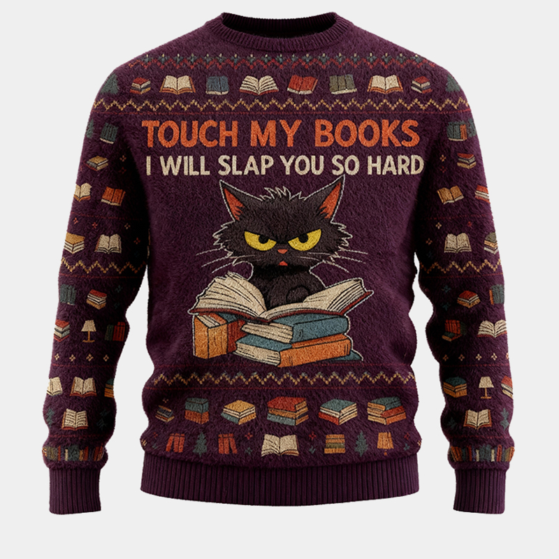 Personalized Fierce Cat Reader Ugly Christmas Sweater Gift for Librarians Book Enthusiasts