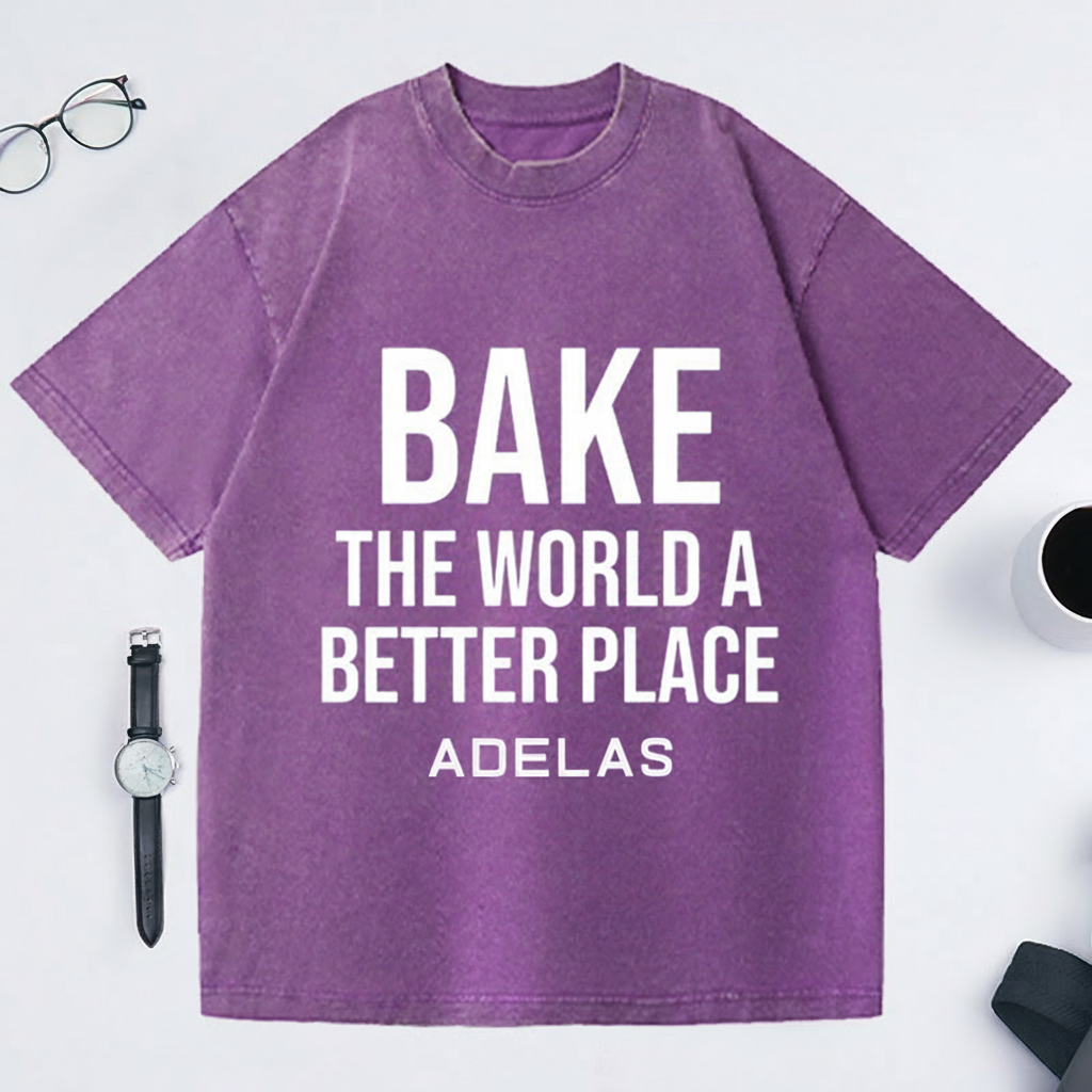 Personalized Bake the World a Better Place Washed T-Shirts Baking Shirt Bakers Shirt Cooking Gifts