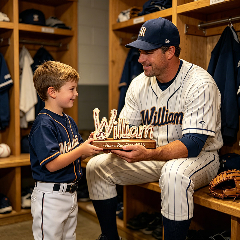 Personalized Baseball Desktop Wooden Home Dector Custom Name and Photo Baseball Dad Father's Day Gift