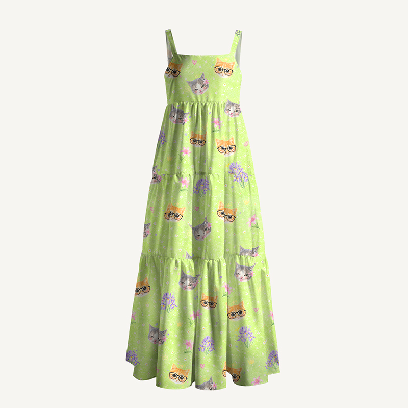 Personalized Pet Photo Birth Floral Maxi Dress Custom Tiered Ruffle Unique Gift for Cat Mom Dog Owner