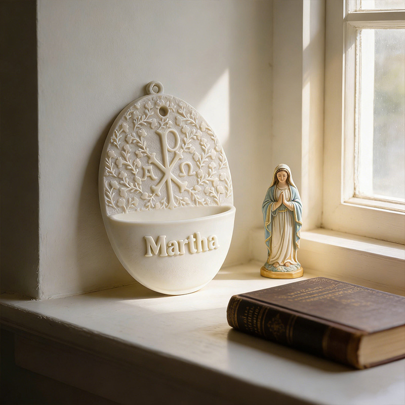 Personalized Chi Rho Holy Water Font for Home with Custom Name Catholic Catholic Home Decor Prayer Corner Decor Religious Gift Catholic Gift