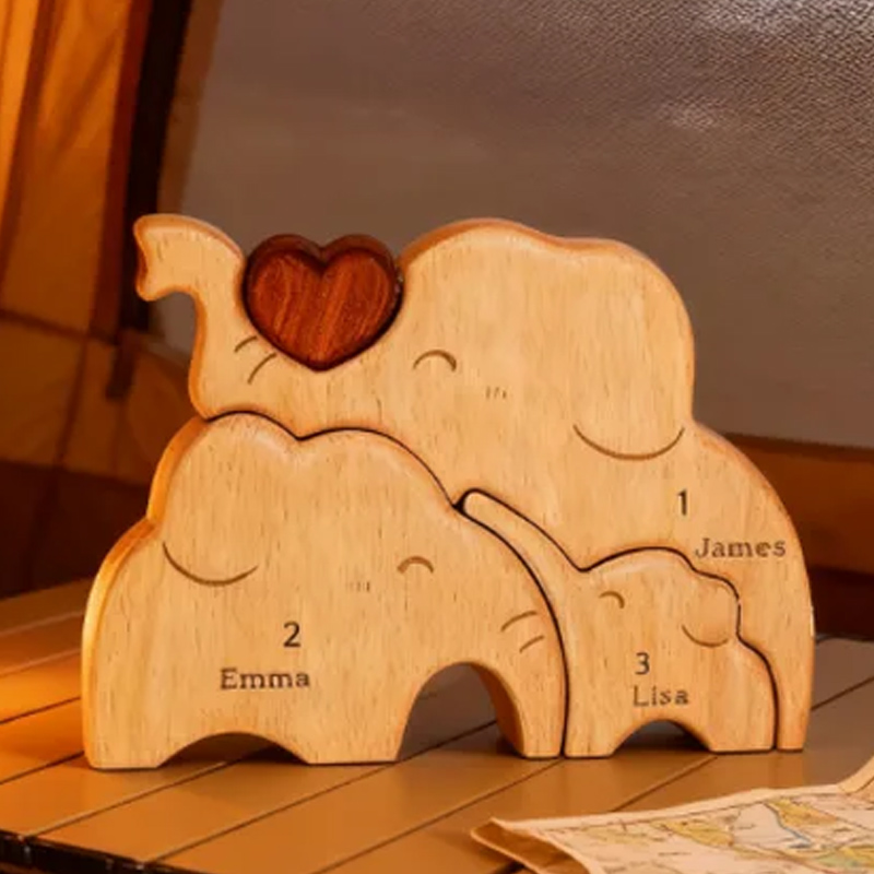 Personalized little Elephant Family Wooden Puzzle Adorable Shaped Wooden Ornament