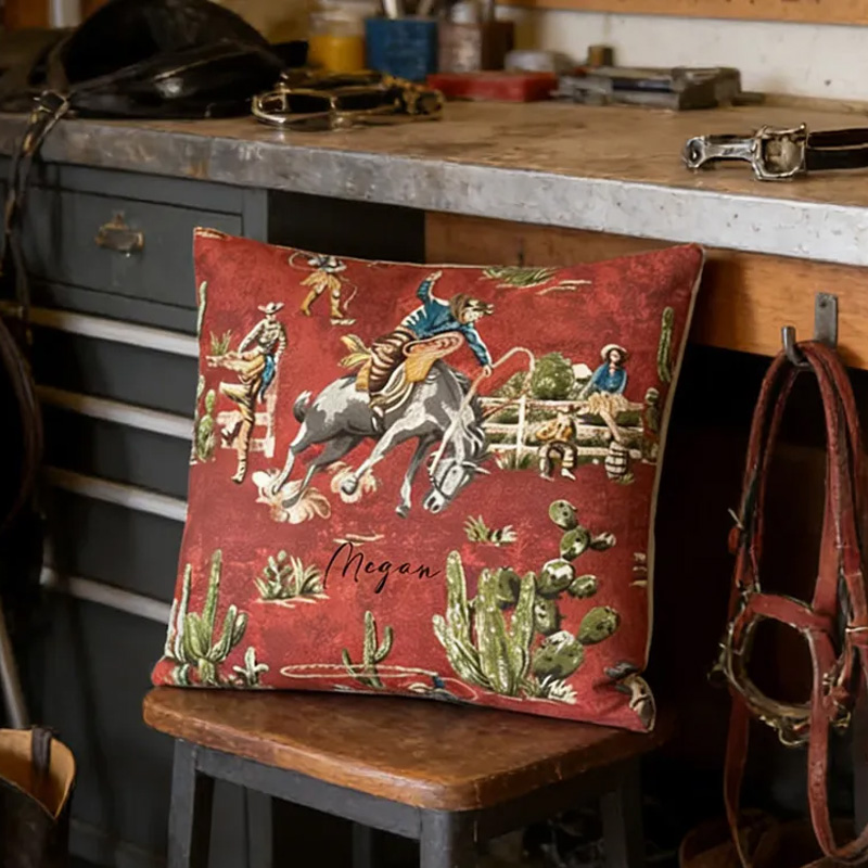 Personalized Equestrian Throw Pillow Personalized Equestrian Throw PillowWild West Cowboy Pillow Cover Vintage Cowboy for Riding Lovers Equestrian Lovers