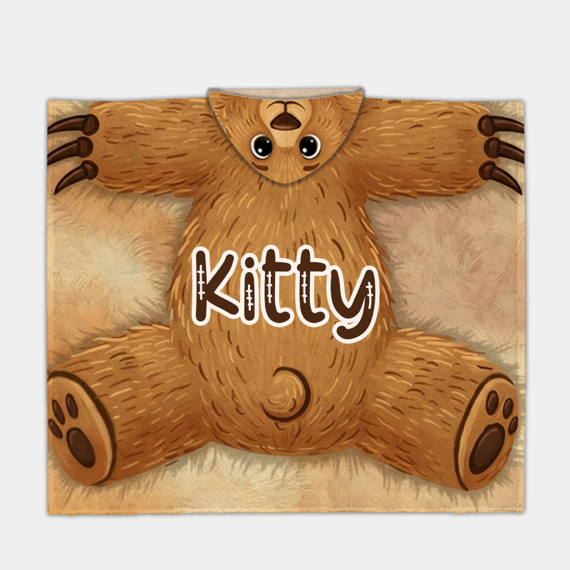 Personalized Adorable Panda Bear Hooded Blanket Custom Name Practical Fun Gift for Kids Indoor Outdoor