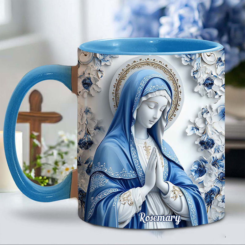 Personalized Believe Virgin Mary Ceramic Mug with Name Religious Inspirational Gift Catholic Gift for Women