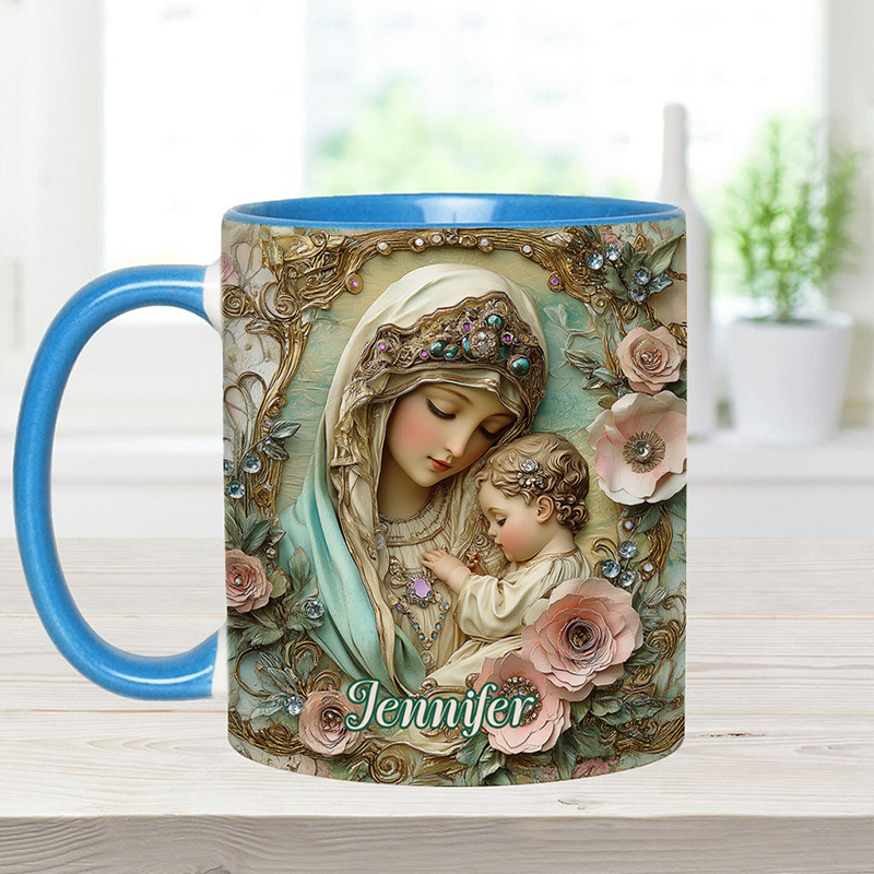 Personalized Virgin Mary Baby Jesus Ceramic Mug with Name Religious Inspirational Gift Catholic Gift for Women