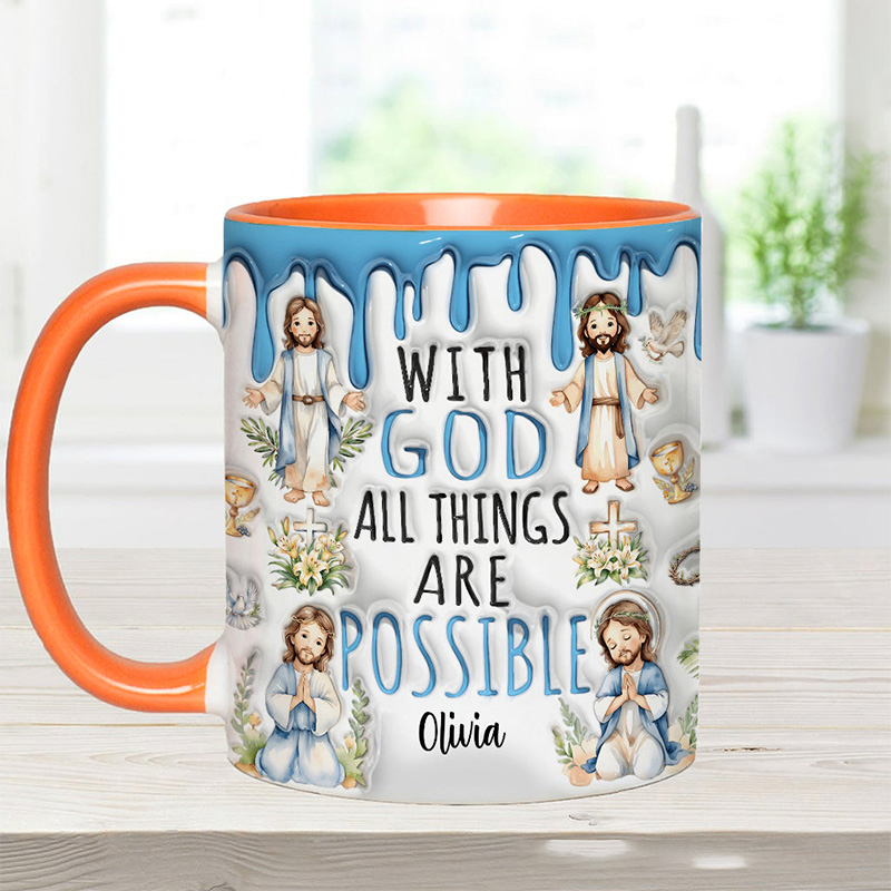 Personalized with God all Things are Possible Jesus Ceramic Mug with Name Religious Inspirational Gift Christian Gift for Jesus Lover