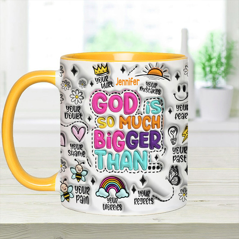 Personalized God is so Much Bigger Ceramic Mug with Name Religious Inspirational Gift Christian Gift for Women and Girls