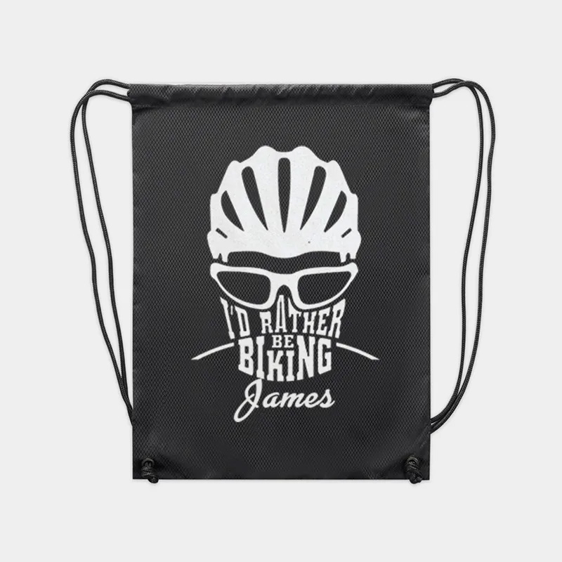 Personalized Drawstring Bag about Id Rather Be Biking Sports Backpack Bags Biker Typography Graphic Eco Friendly Tote Bag Bike Enthusiast Gift