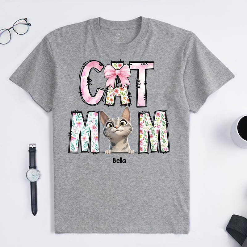 Personalized Cat Lover Just a Floral Girl with a Fluffy Boss Cat Mom T-Shirt