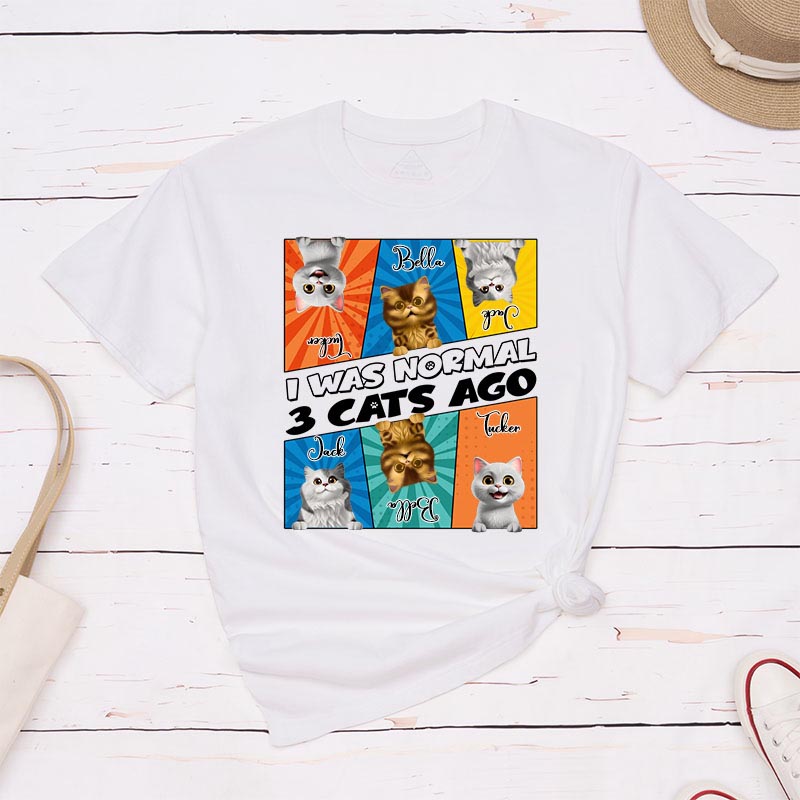 Personalized Cat Lover Comic Style I Was Normal 3 Cats Ago T-Shirt