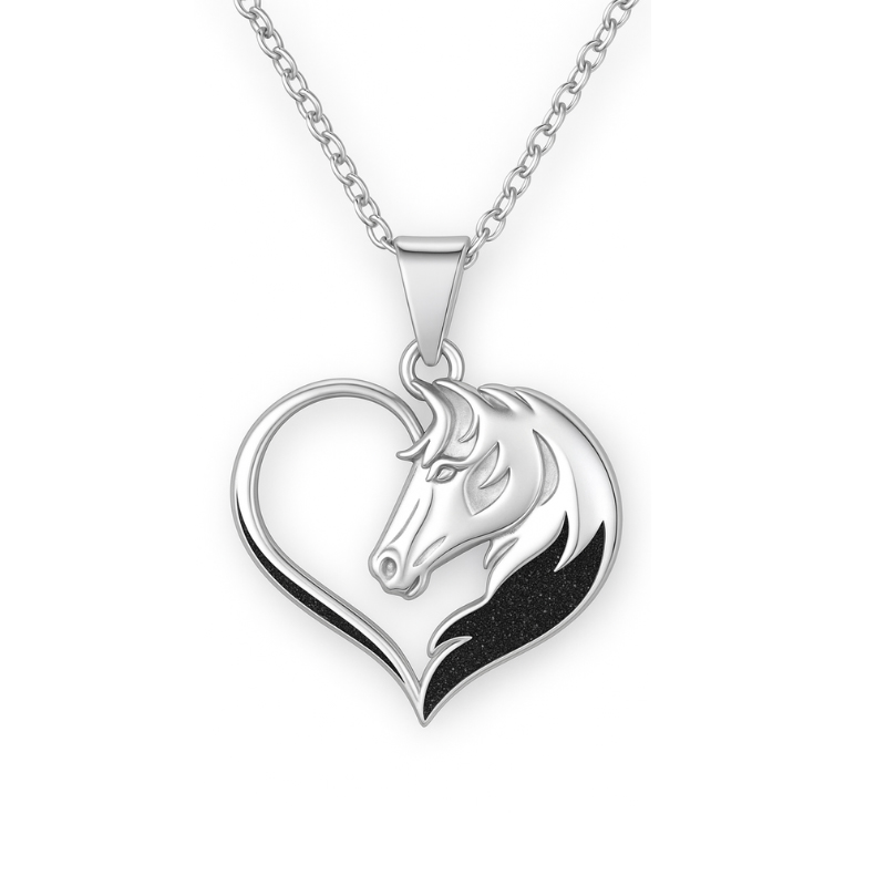 Personalized Horse Head Heart Pendant Necklace Custom Name Unique Holiday Gift for Couples