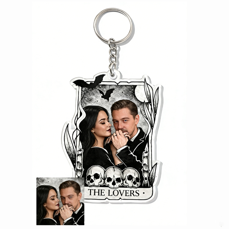 Personalized Couple Portrait Acrylic Keychain Custom Photo Elegant Holiday Gift for Lovers